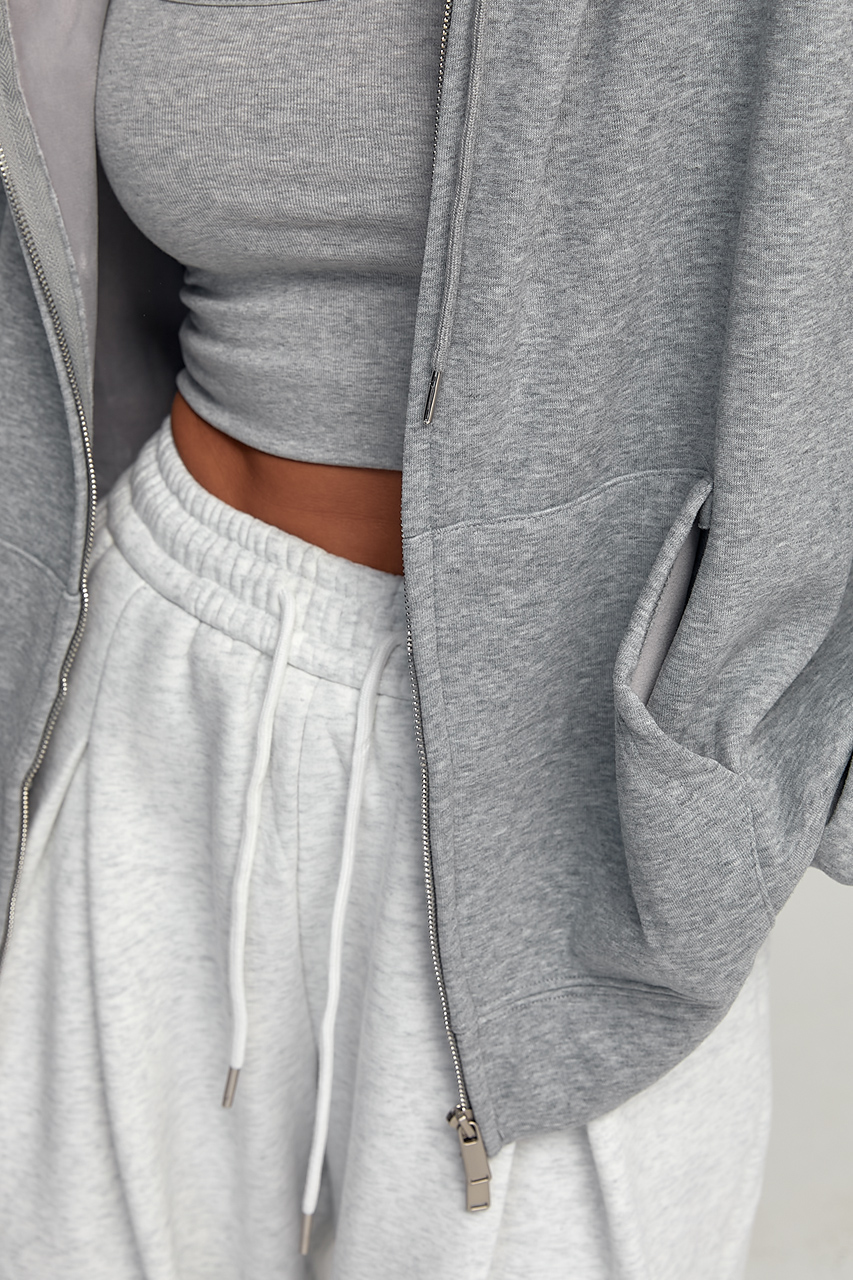 Тепле худі oversize на блискавці з начосом - сірий колір, M/L 3