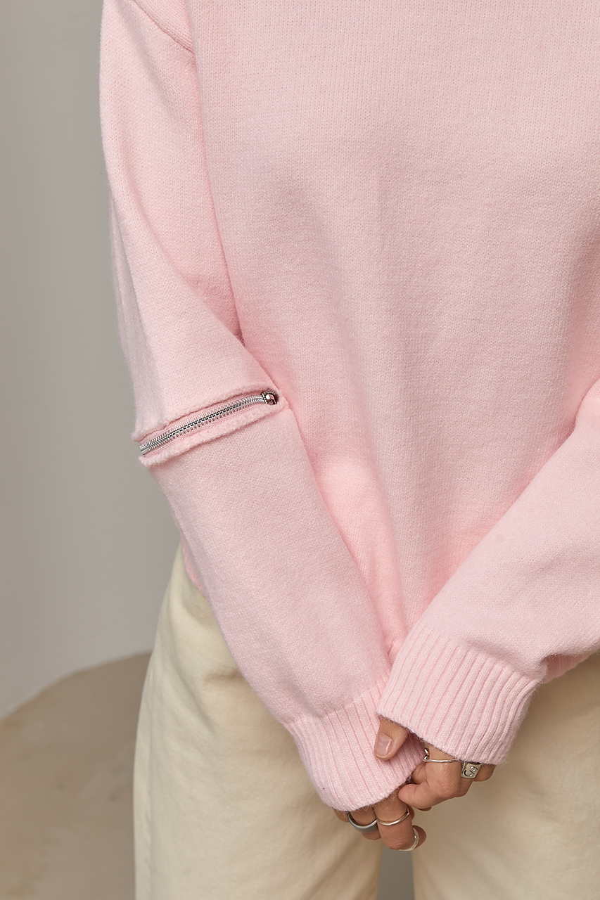 Джемпер oversize з декоративними блискавками на рукавах - рожевий колір, ONE SIZE 1
