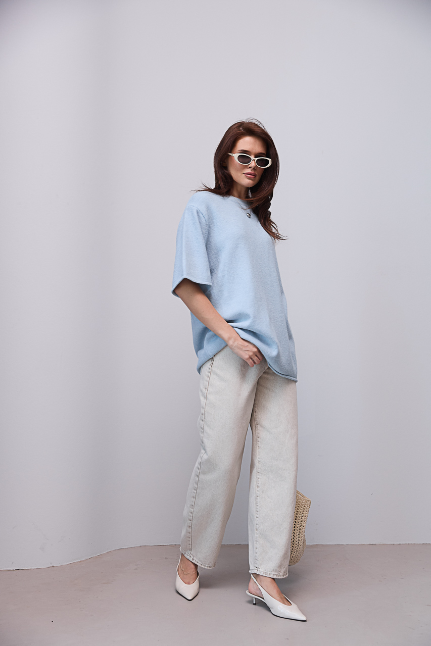 В'язана кофта oversize з коротким рукавом - блакитний колір, ONE SIZE 2