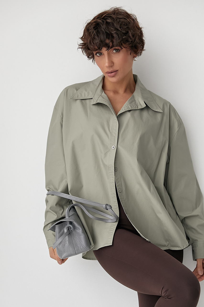 Широка класична сорочка на ґудзиках - хакі колір, ONE SIZE 1
