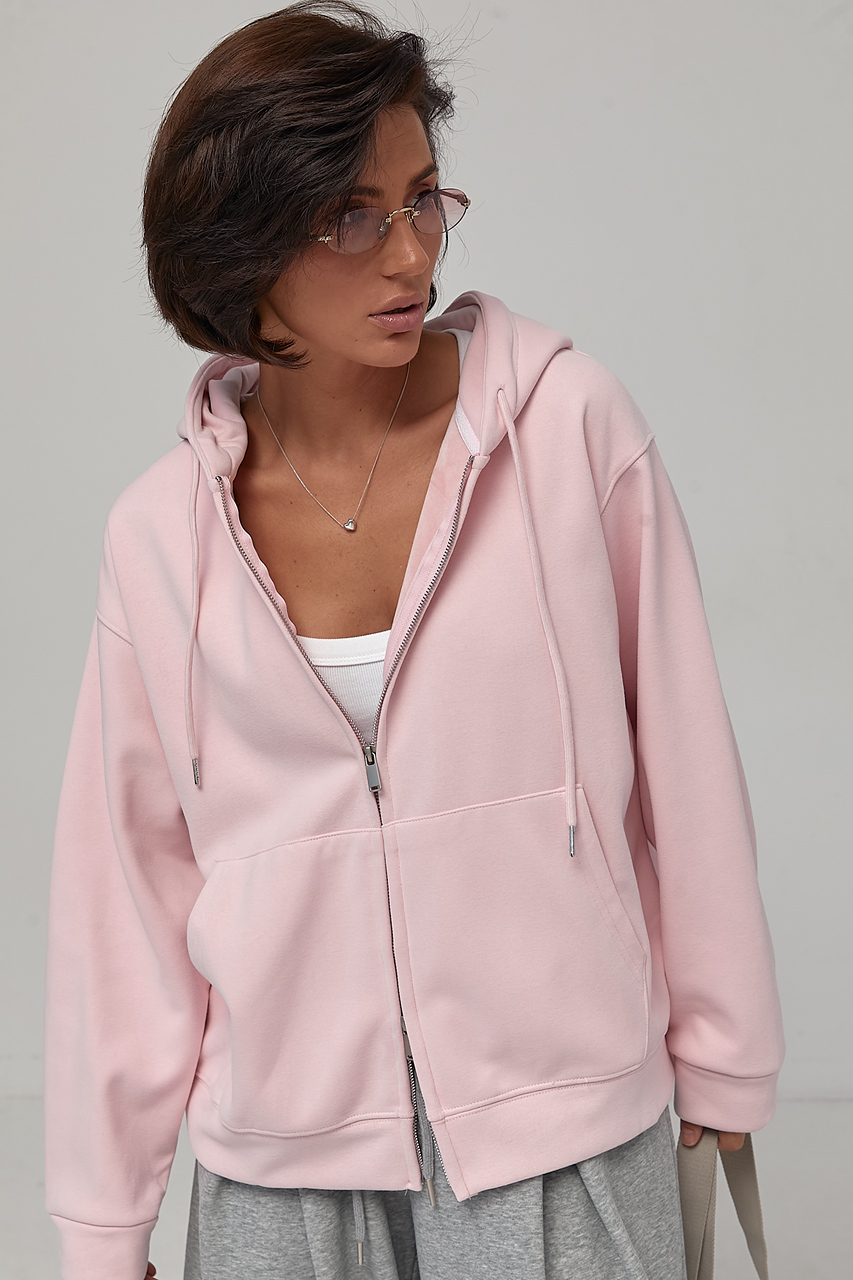 Тепле худі oversize на блискавці з начосом - пудра колір, M/L