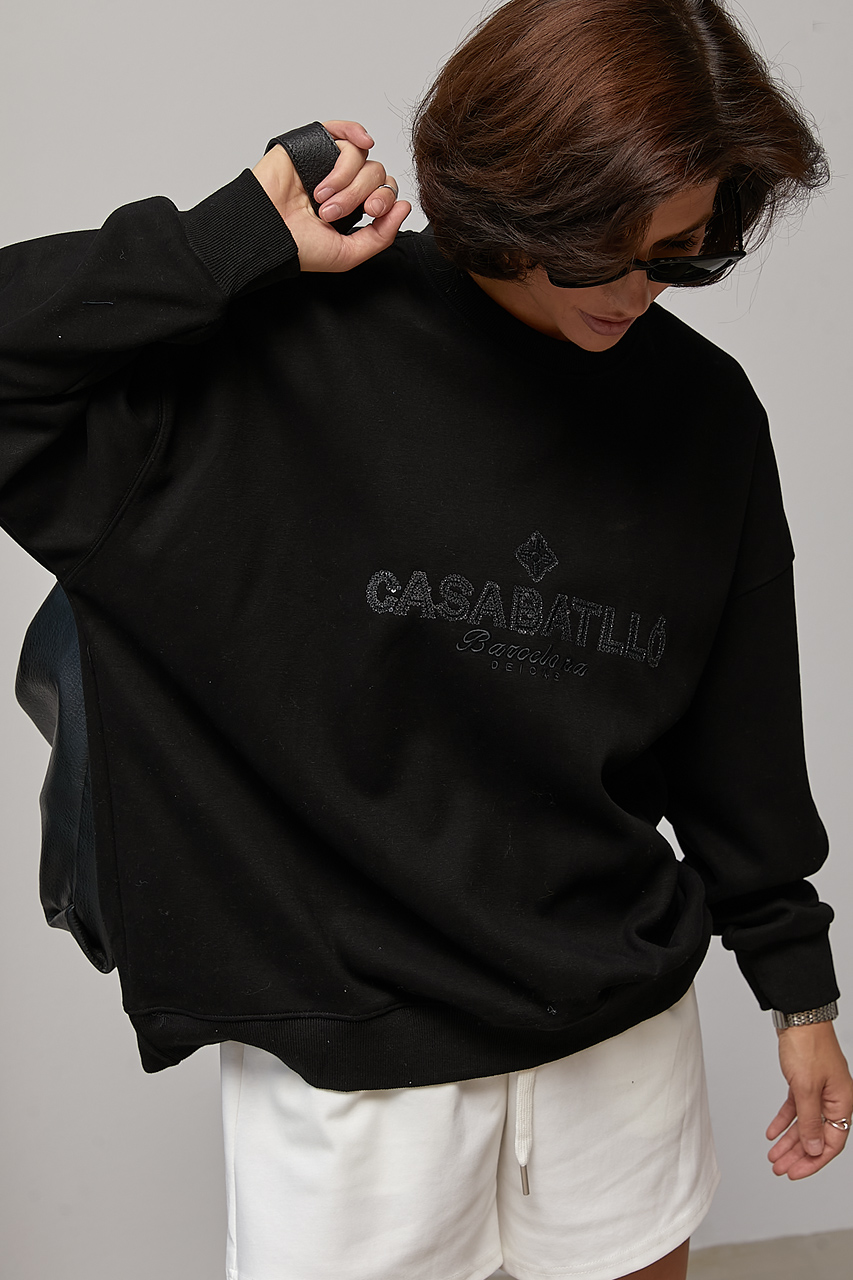 Жіночий утеплений світшот oversize з начосом - чорний колір, ONE SIZE