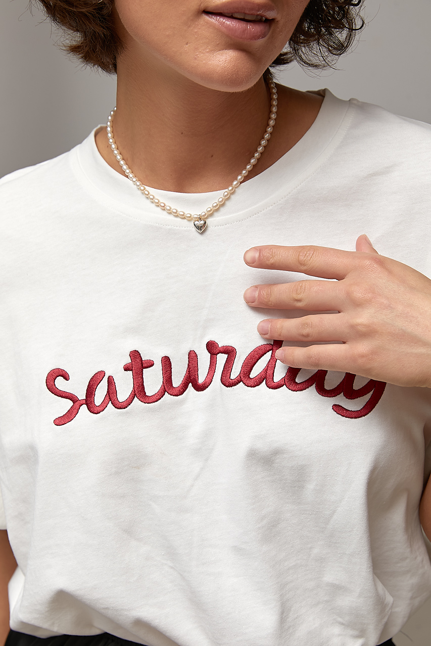 Футболка вільного фасону з написом Saturday - молочний колір, ONE SIZE 2