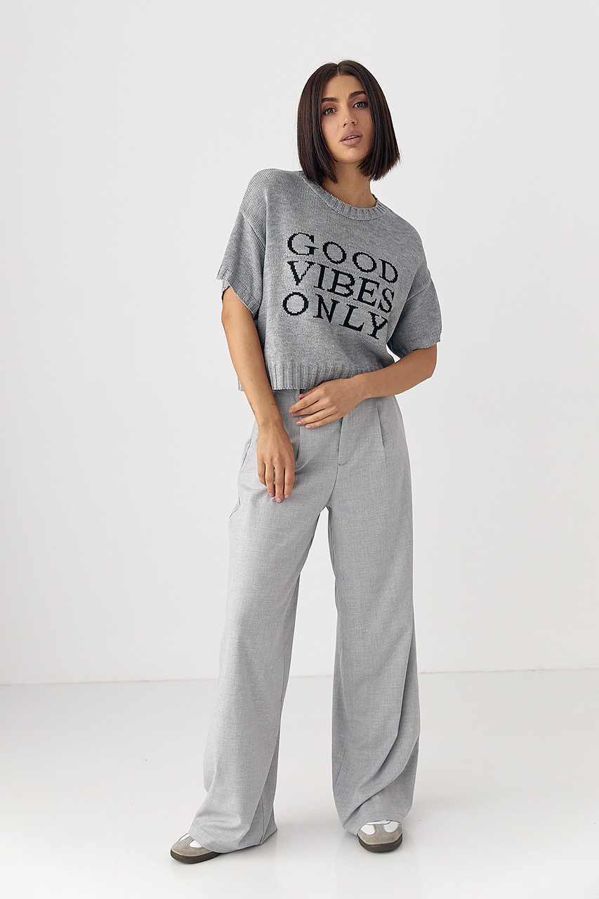 Жіноча в'язана футболка з написом - сірий колір, ONE SIZE 3