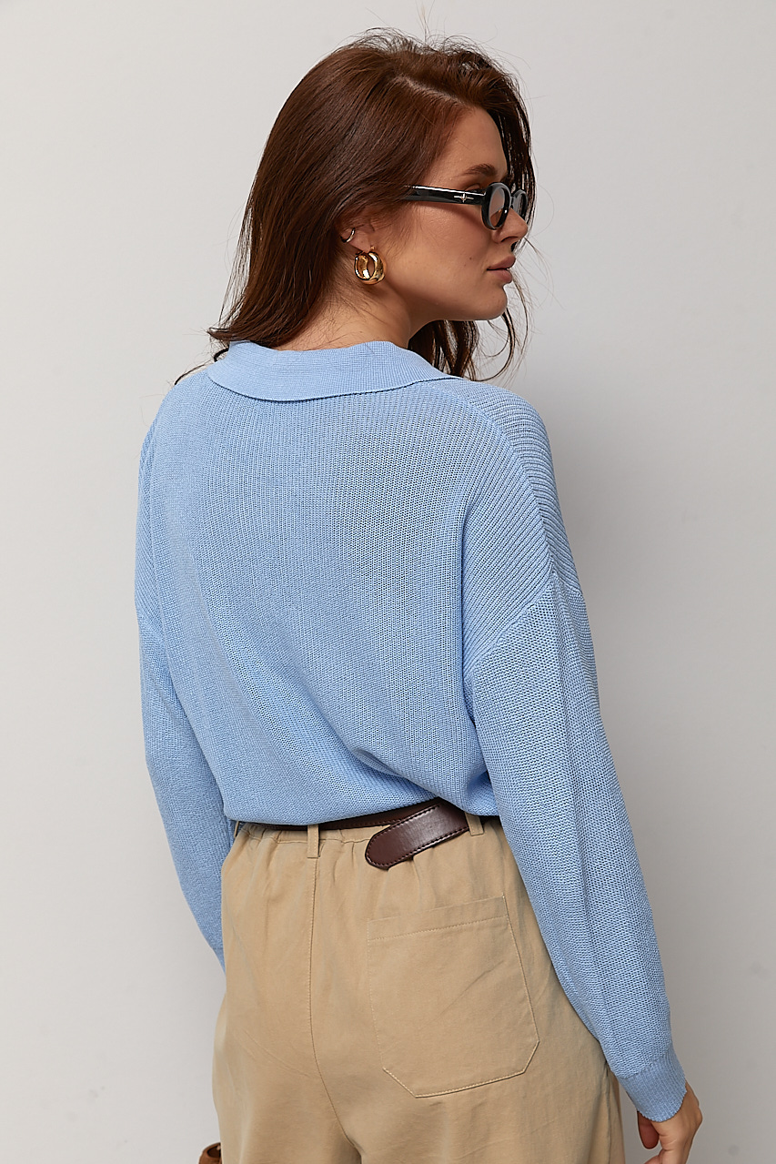 В’язана кофта-поло з декоративними ґудзиками - блакитний колір, ONE SIZE 1
