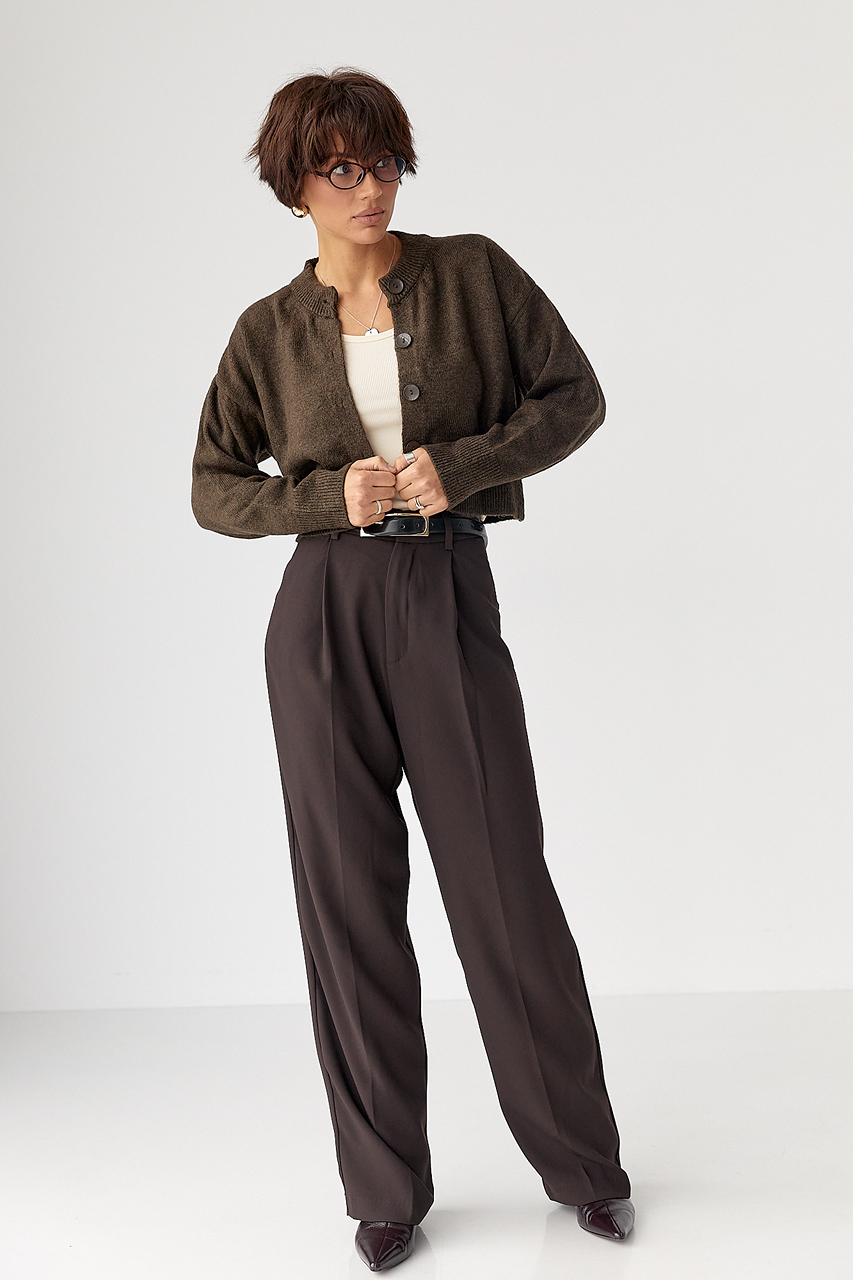 Теплий в'язаний короткий кардиган - темно-коричневий колір, ONE SIZE 3