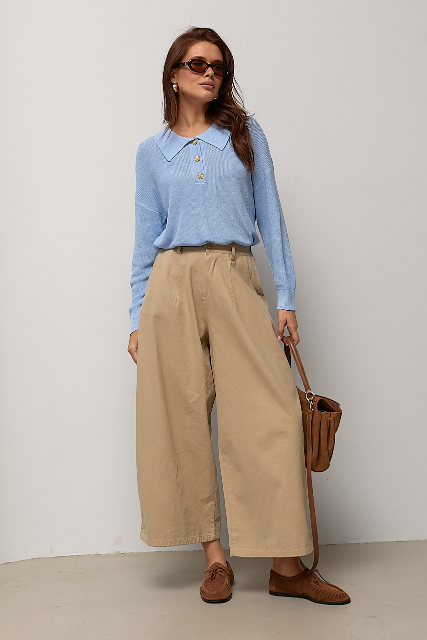 В’язана кофта-поло з декоративними ґудзиками - блакитний колір, ONE SIZE 2