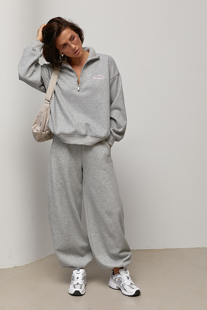 Теплий світшот oversize з коміром на блискавці - сірий колір, ONE SIZE 2