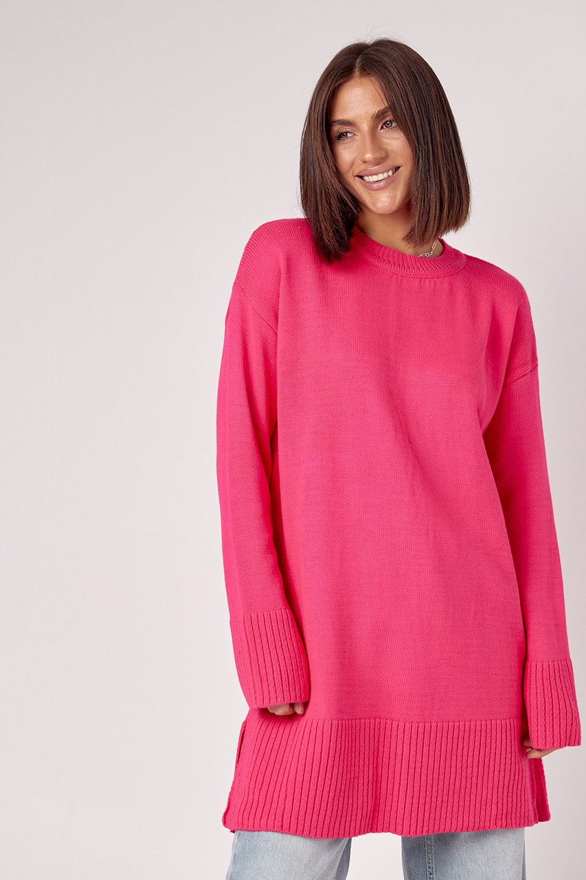 Жіноча в'язана туніка oversize із розрізами з боків - фуксія колір, ONE SIZE