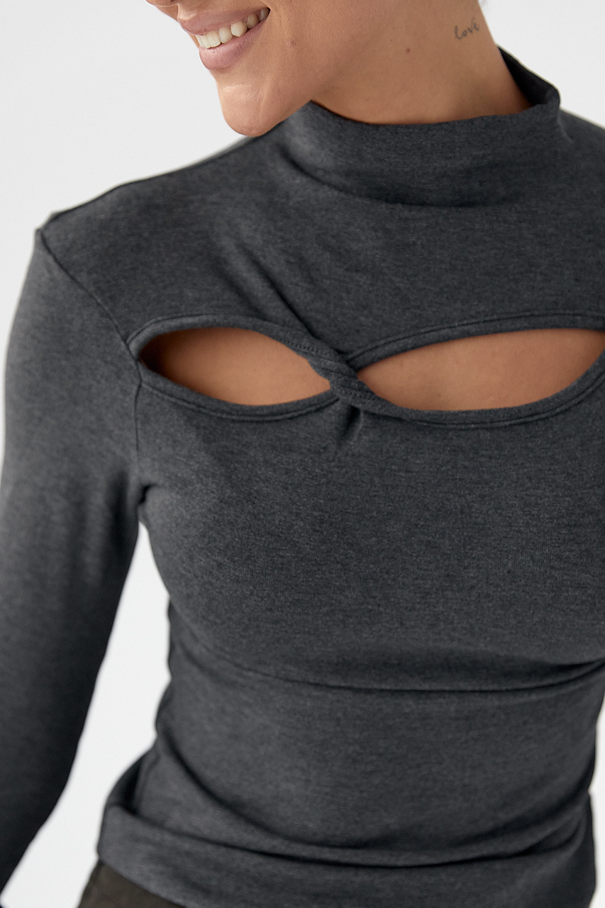 Трикотажний однотонний лонг із переплетом - сірий колір, ONE SIZE 2