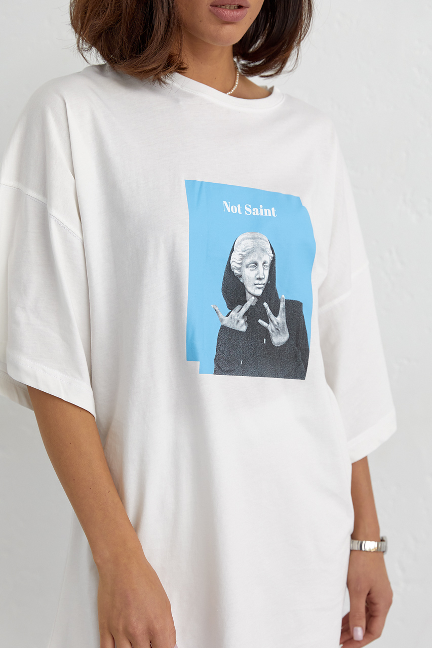 Костюм з футболкою oversize та велосипедками - молочний колір, S 2