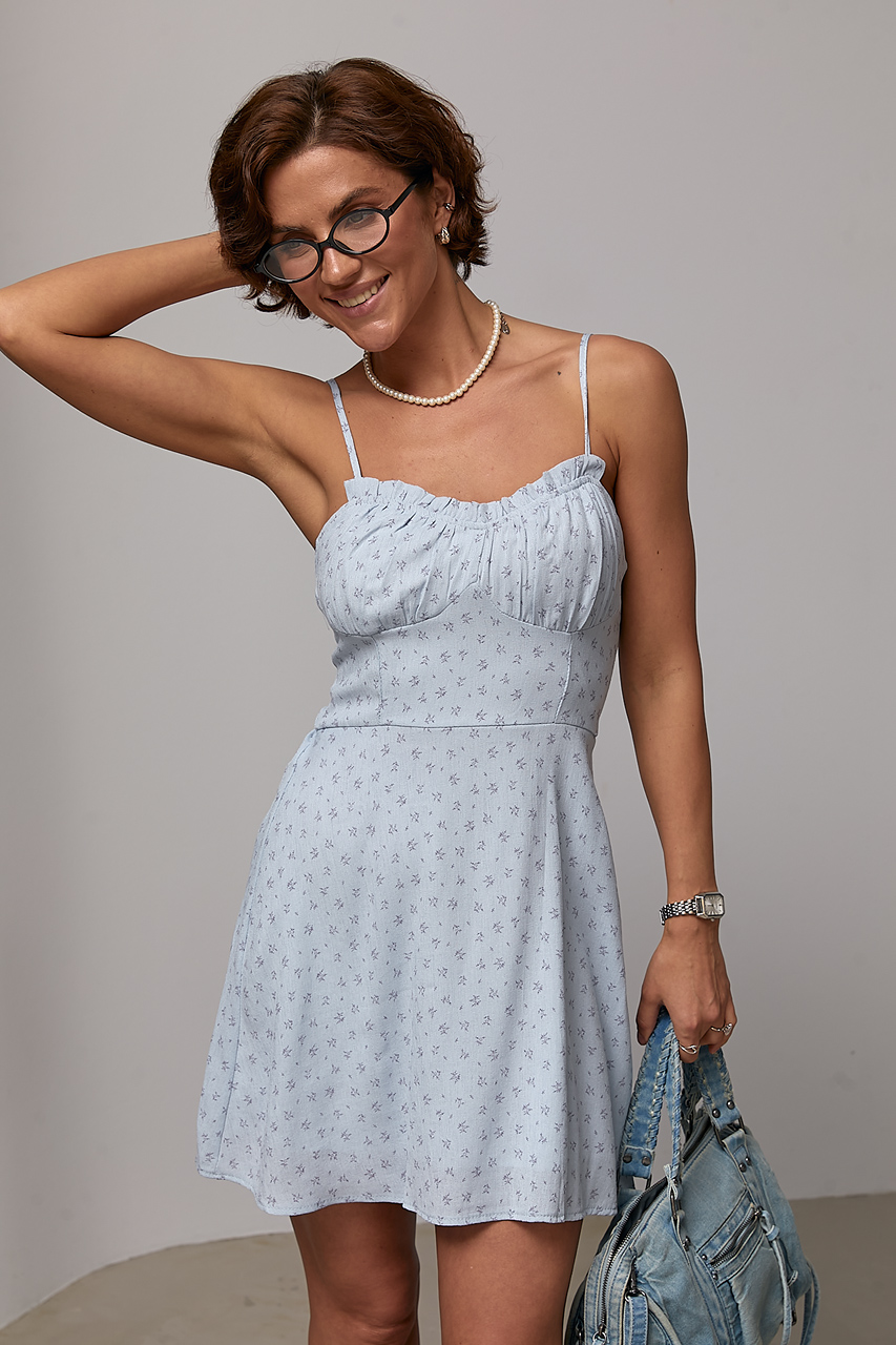 Квіткова коротка сукня на бретелях - блакитний колір, ONE SIZE 2