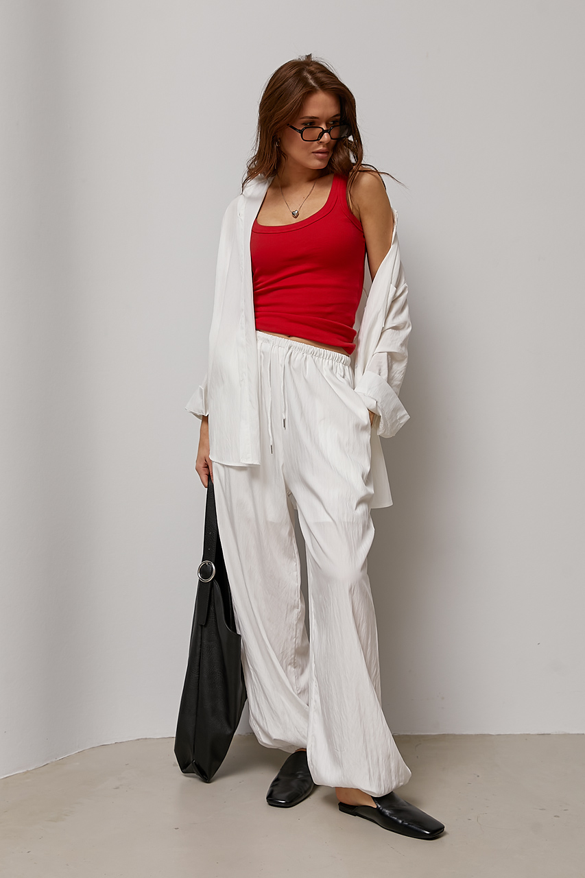 Однотонний костюм із сорочкою та штанами-аладінами - білий колір, ONE SIZE 2