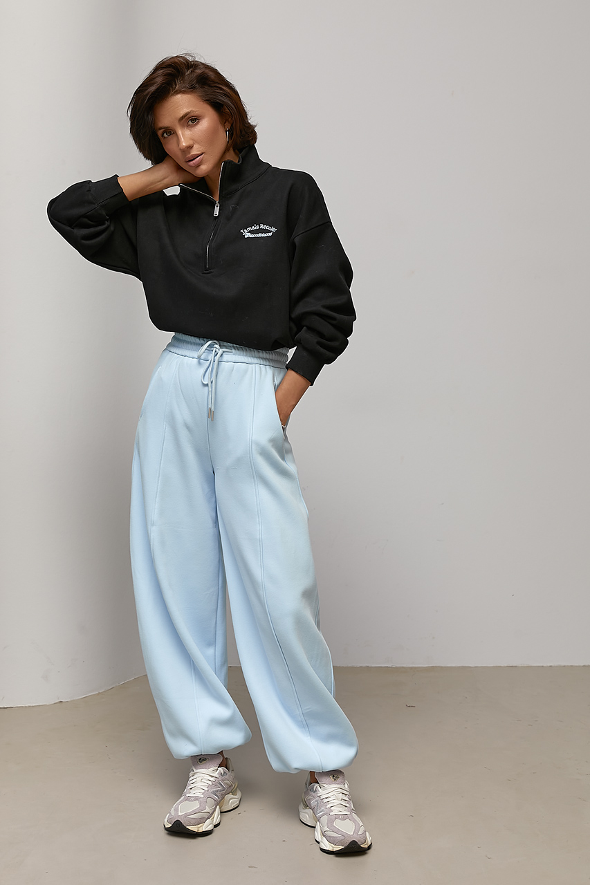Теплий світшот oversize з коміром на блискавці - чорний колір, ONE SIZE 2
