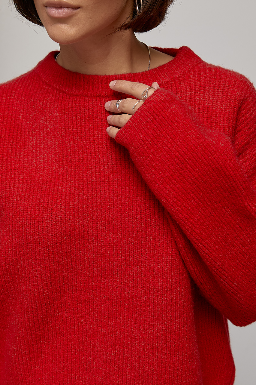 Вільний однотонний в’язаний джемпер - червоний колір, ONE SIZE 3