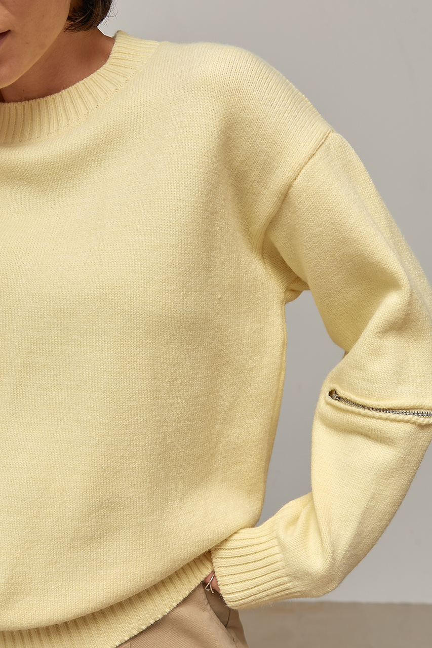 Джемпер oversize з декоративними блискавками на рукавах - жовтий колір, ONE SIZE 2