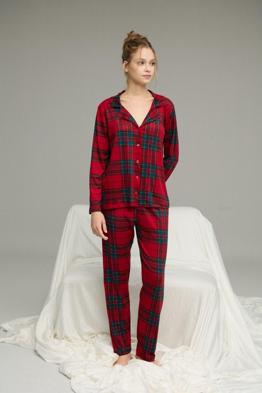 Піжама жіноча трикотажна, червона клітинка