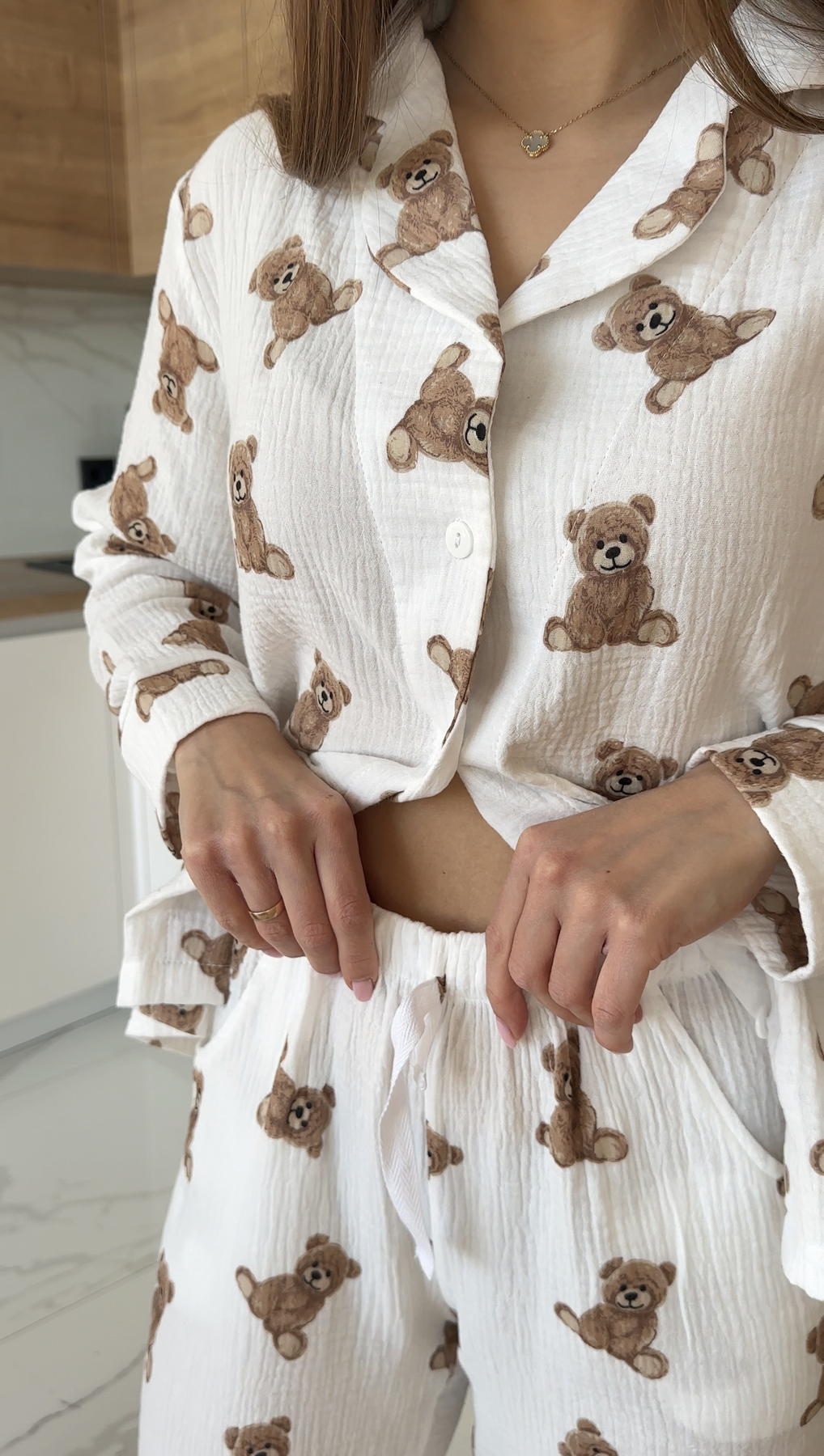 Жіноча Муслінова піжама сорочка+штани, ведмедики Teddy 2