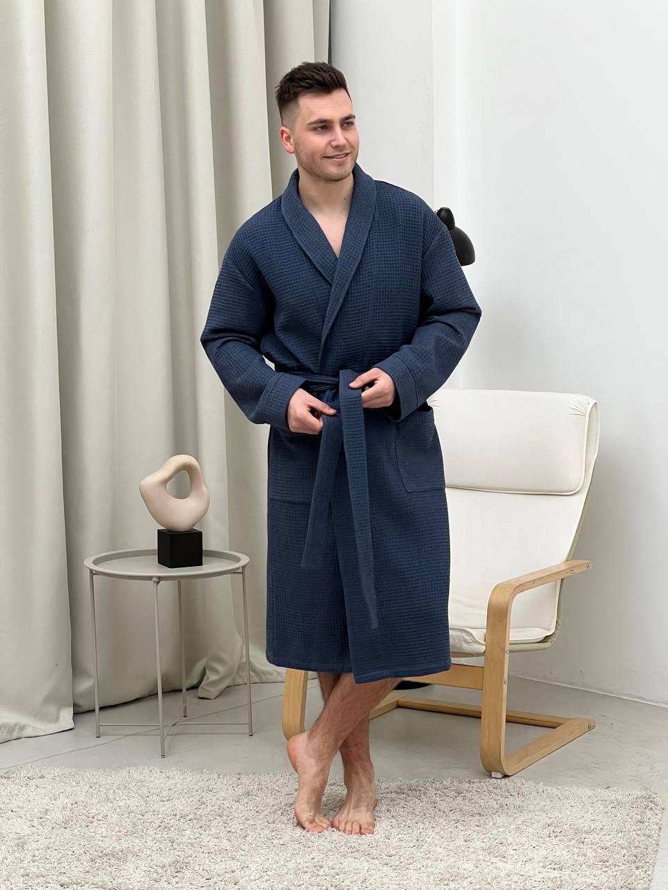 Чоловічий вафельний халат Сапфір шаль