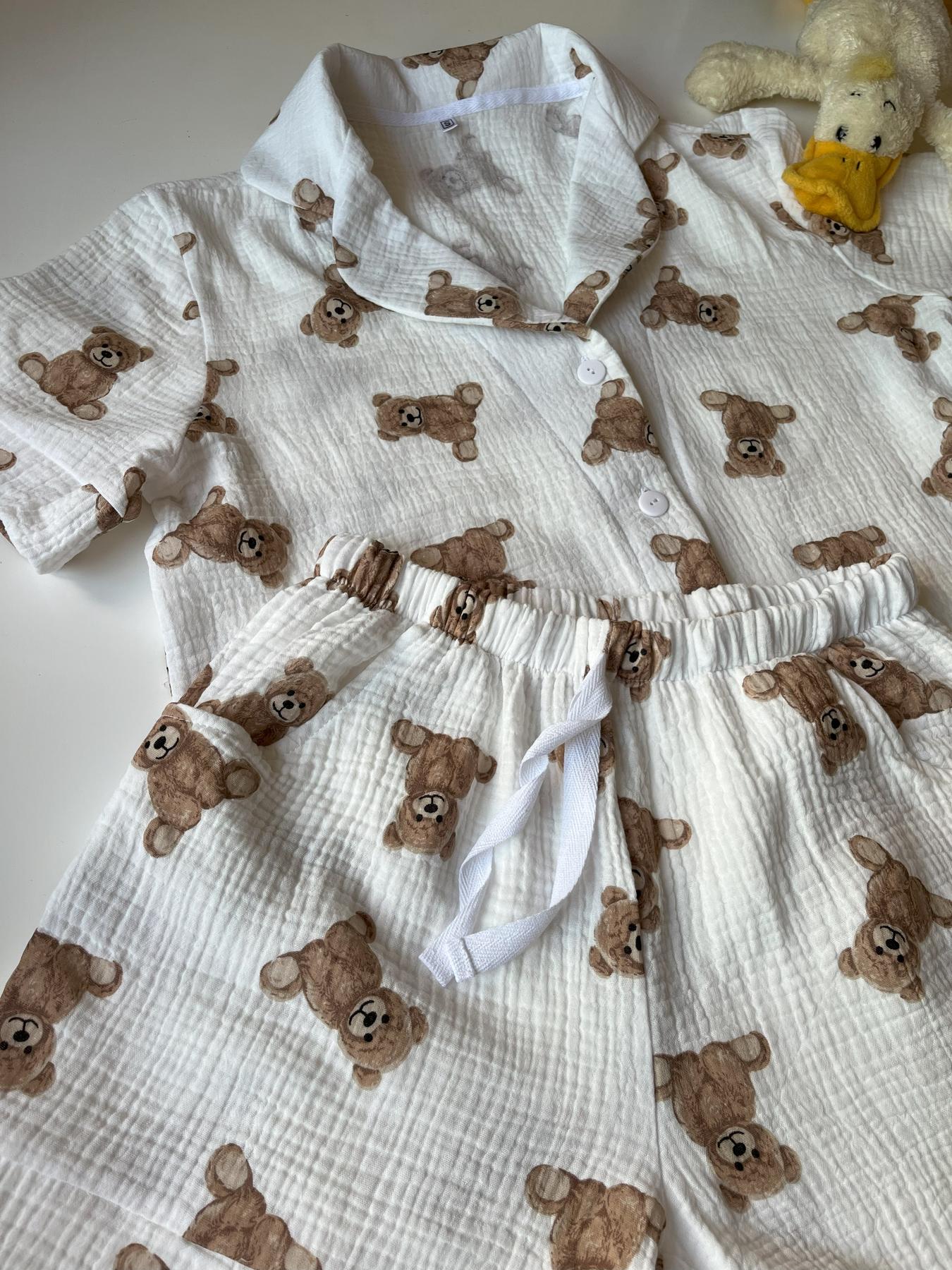 Жіноча Муслінова піжама з шортами, ведмедики Teddy 3