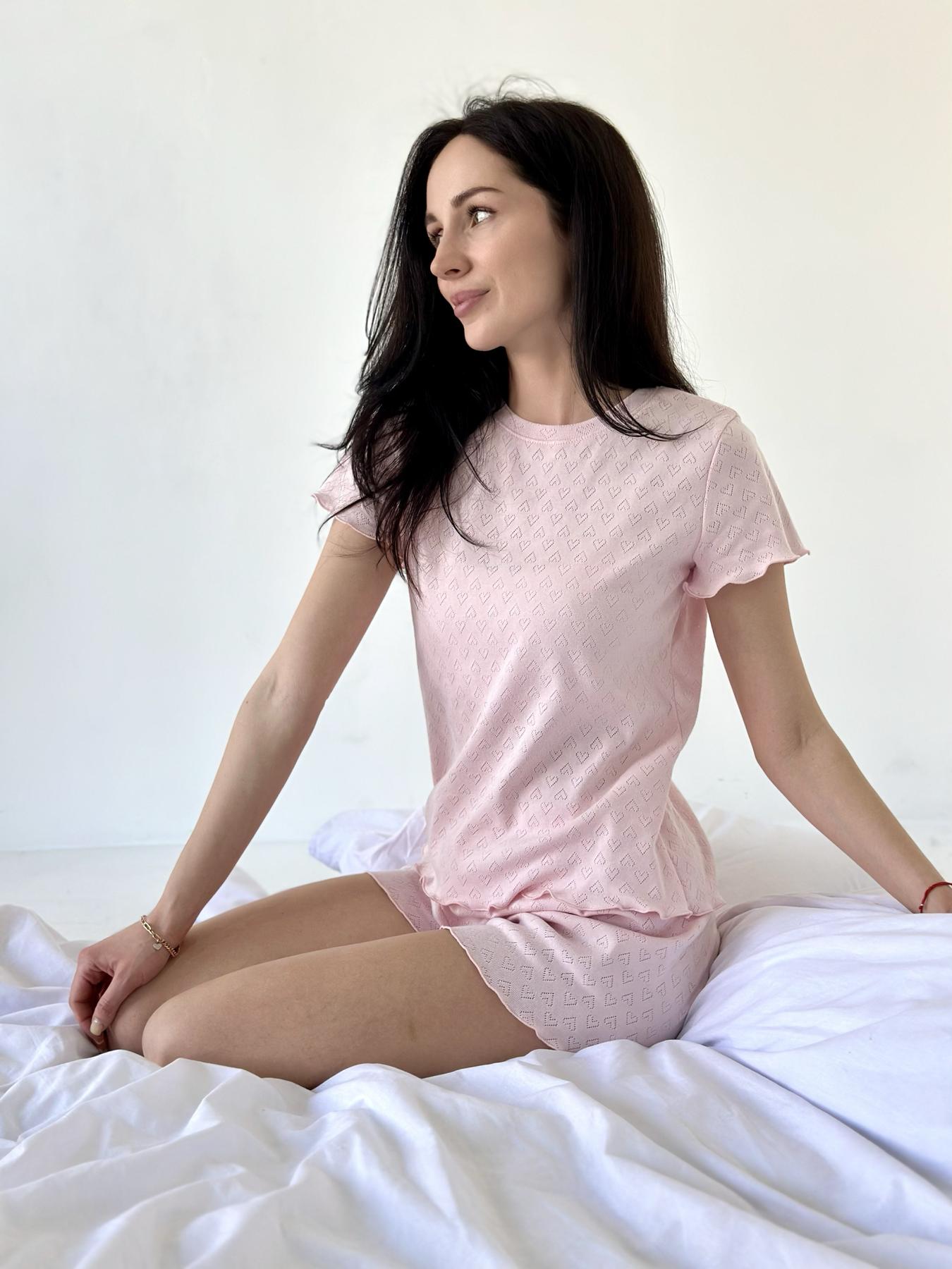 Жіноча піжама футболка+шорти з рюшами Rose Amour, блідо-рожева 3